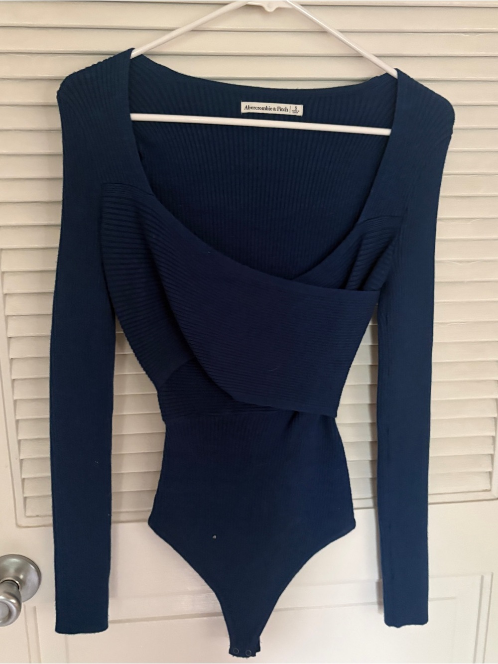 Abercrombie & Fitch Dark Navy Ribbed Off-the-Shoulder Sweater Bodysuit